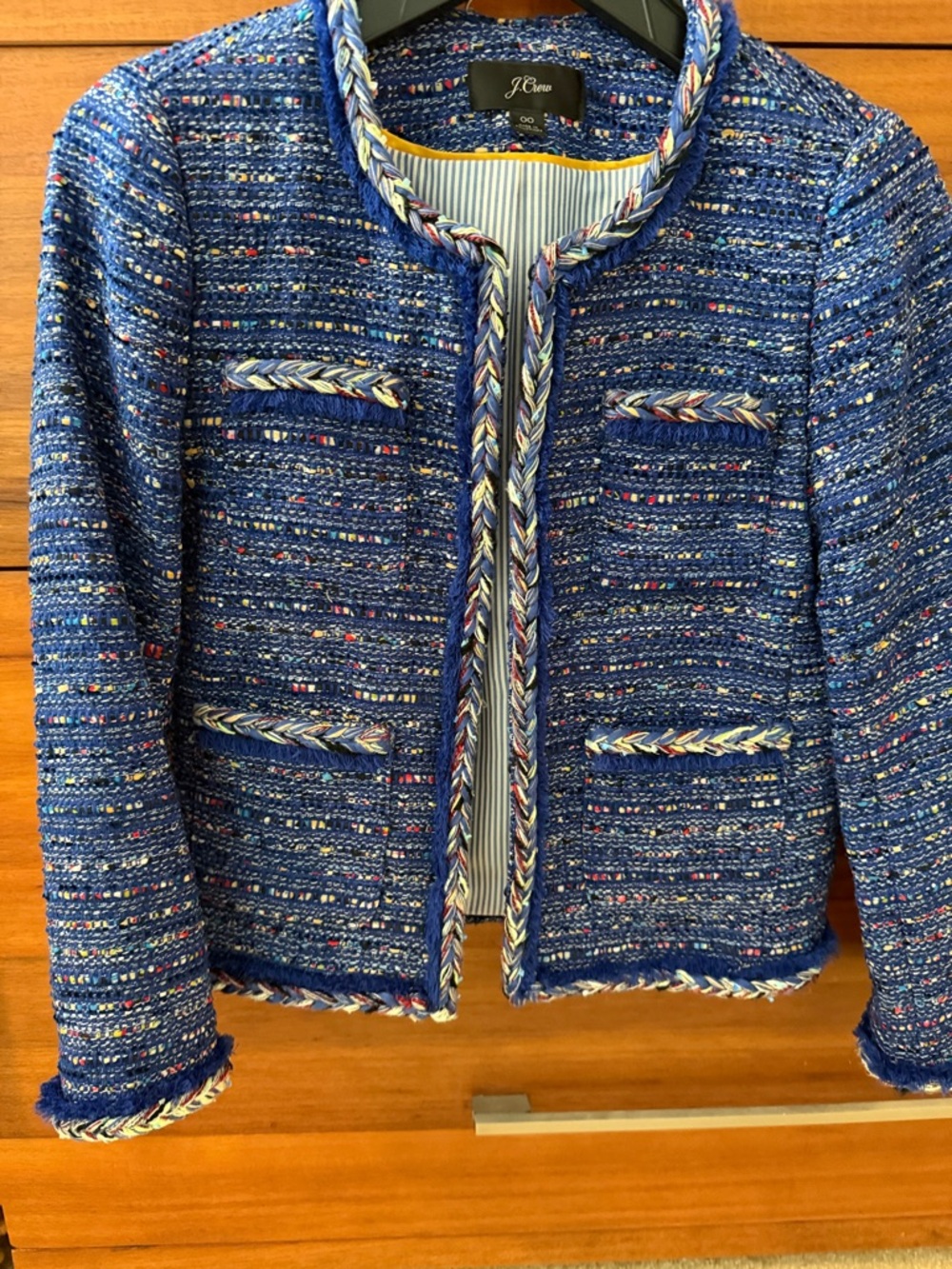 J. Crew Blue Multicolor Tweed Cropped Blazer